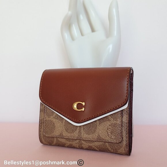 COACH Wyn Small Wallet In Colorblocked Signature Canvas & Leather-Tan Rust - Picture 5 of 16